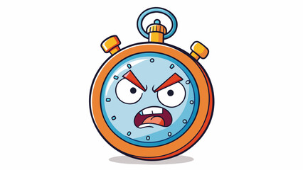 Obraz premium A stopwatch with an angry face on the display depicting the time penalty for being late or taking too long to complete a task.. Cartoon Vector