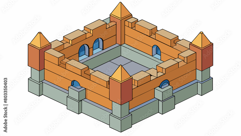 Poster a sy fourchambered structure with thick walls resembling a castle or fortress. each section works to