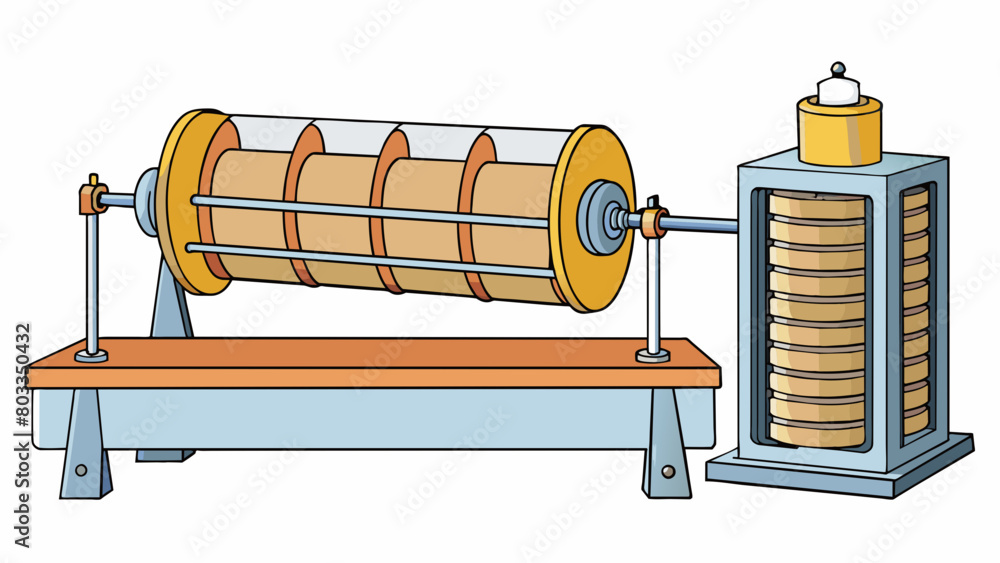 Poster A tall cylindrical machine in a food processing plant with multiple levels of rotating blades. This powerful industrial mixer can handle large. Cartoon Vector