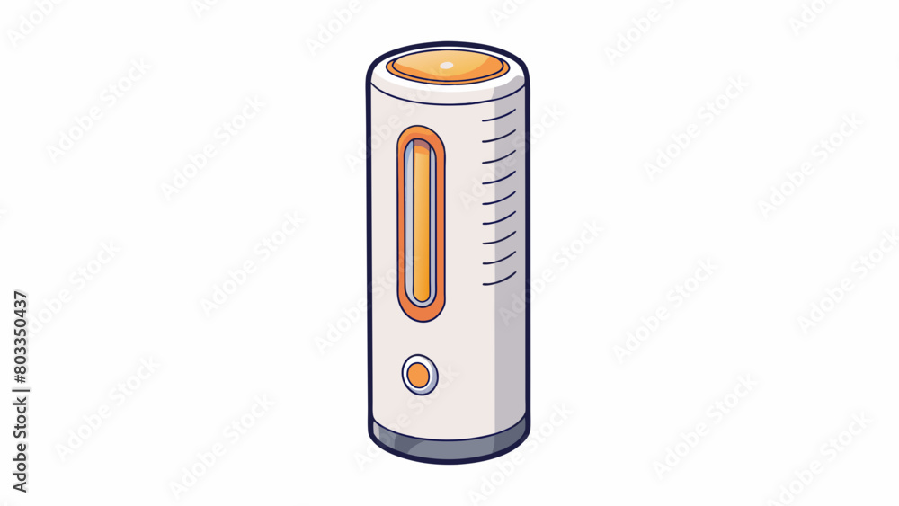 Poster a tall cylindrical speaker with a sleek white ceramic exterior. it has a small builtin control panel
