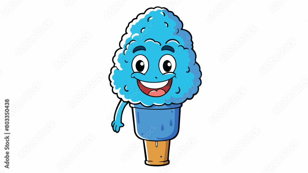 Poster A tall icy cone of blue raspberry snow cone its cool syrupy flavor quickly melting under the intense sun.. Cartoon Vector