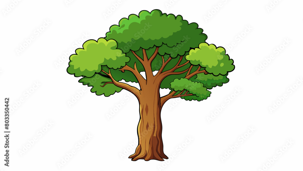 Poster A tall and sy oak tree its trunk lined with deep crevices and its branches stretching towards the sky like reaching fingers.. Cartoon Vector