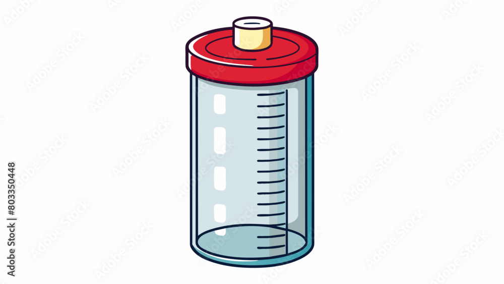 Poster A tall cylindrical container made of clear plastic with a twistoff lid and measurements marked on the side. It has a handle on top and a pour spout on. Cartoon Vector