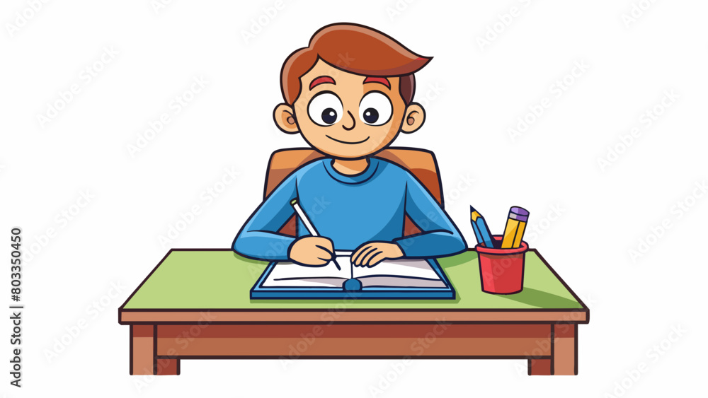 Poster a student sits at their desk studying for an upcoming exam. they have eliminated any distractions an