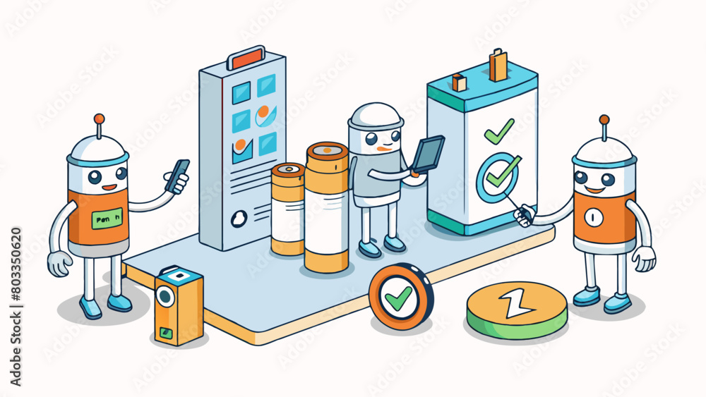 Fototapete A tech company conducts quality control by randomly selecting a batch of electronic devices and running them through a series of tests to ensure. Cartoon Vector