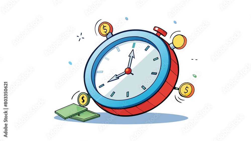 Poster A ticking clock Debt often has a time limit with deadlines for payments and interest accumulating over time. This could be represented by a ticking. Cartoon Vector