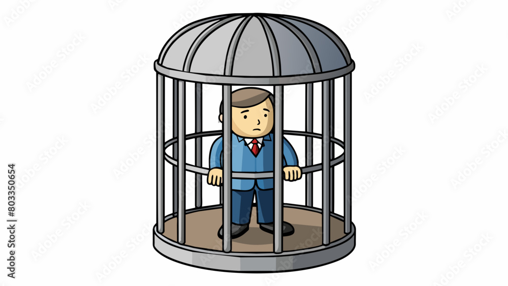 Poster A tight metal cage ping you in a confined space and making it hard to move or escape.. Cartoon Vector