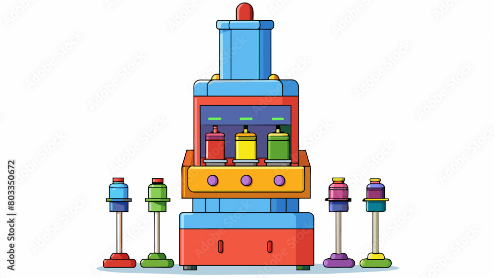 Poster A towering apparatus that has multiple chambers each with a different color plastic. The different colors can be mixed and matched to create vibrant. Cartoon Vector