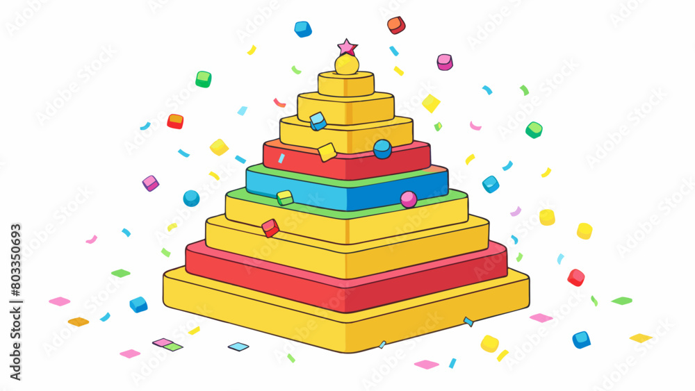 Poster a towering stack of colorful confetti tered across the ground in a joyful and chaotic manner represe