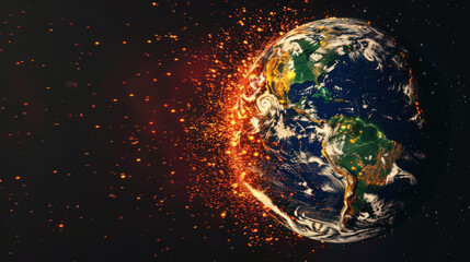 Burning Earth - symbol of Apocalypse, nuclear conflict, catastrophic space event