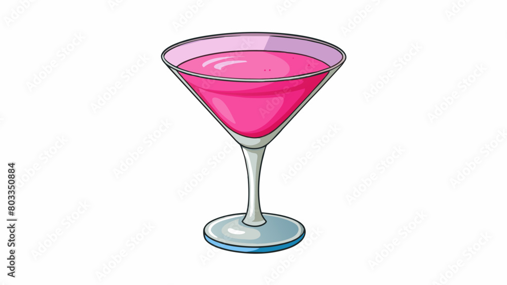 Poster a vibrant pink liquid served in a martini glass with a sugared rim. its fruity smell fills the air a