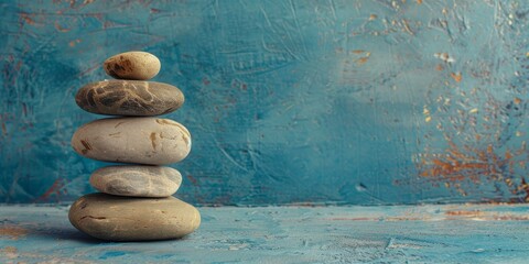 Stack of stones on blue background