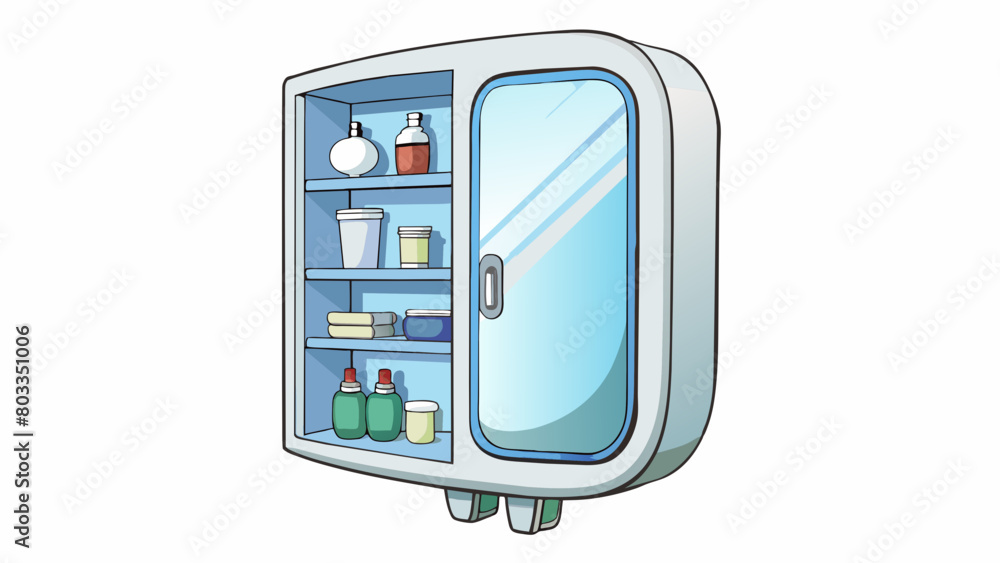 Poster a white wallmounted medicine cabinet with a mirrored door and a convenient shelf inside. its compact