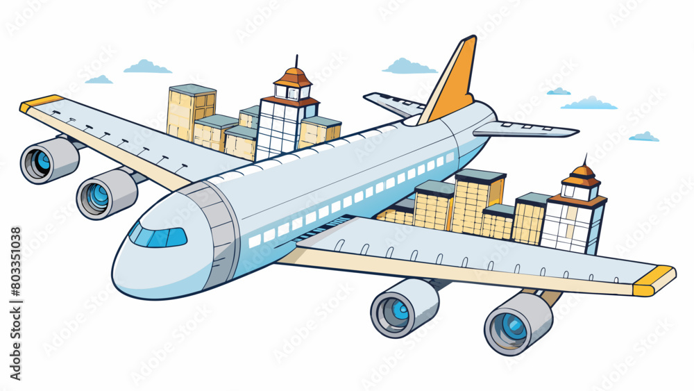 Poster A wide and majestic aircraft with massive wings and multiple windows capable of soaring through the sky with the help of powerful engines bridging the. Cartoon Vector