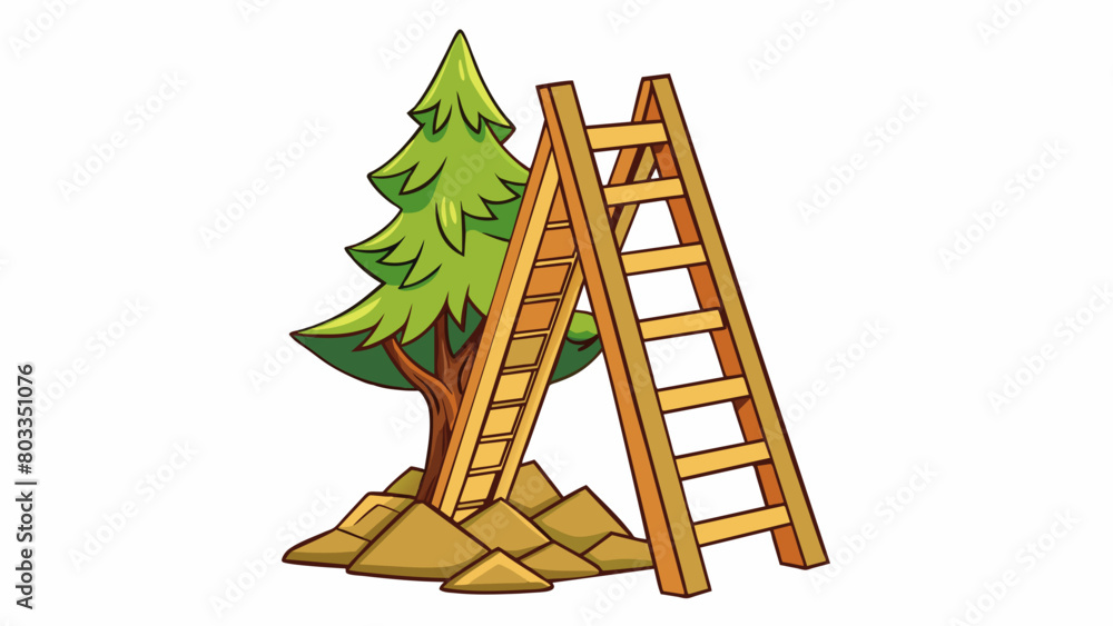 Poster a wooden ladder leaned against a tree its brown hues blending in with the natural surroundings. the 