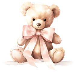 Adorable teddy bear with a pink bow