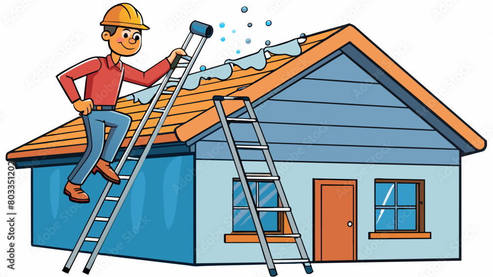 Aufkleber cleaning gutters on a house to prevent water damage and clogging gutters on a house should be regula