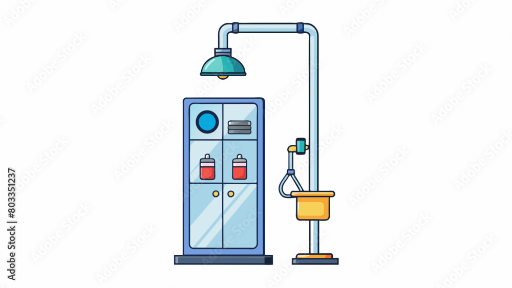 Poster combination eyewash and shower station this eyewash station is equipped with both an overhead shower
