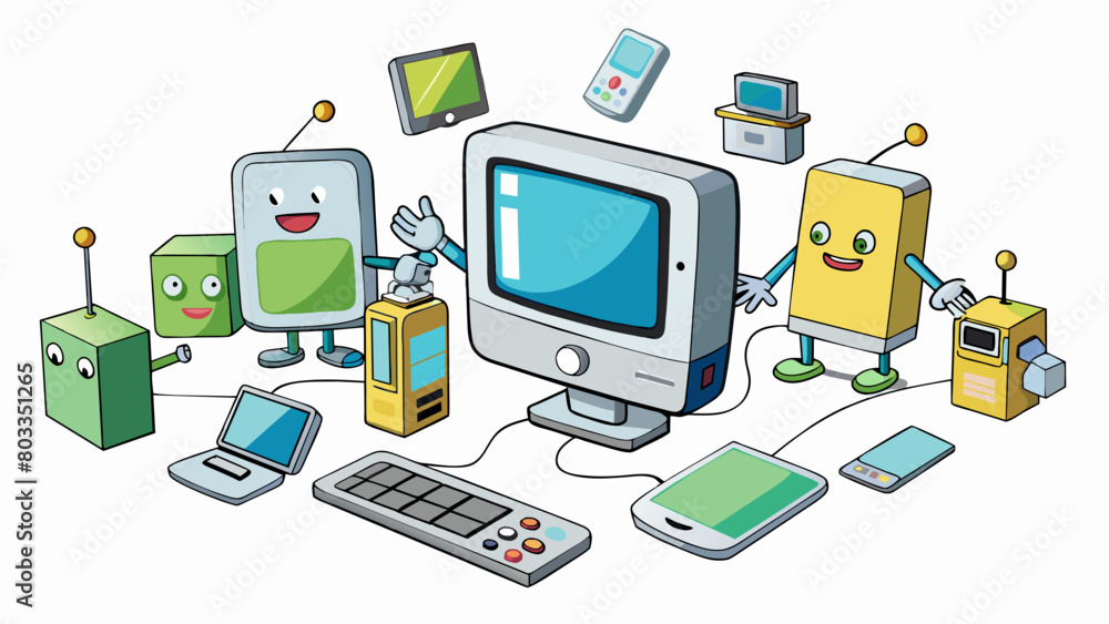Fototapete Electronics This cate encompasses objects that use electricity to function such as phones computers and televisions. They have screens buttons or. Cartoon Vector