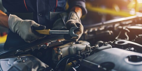 mechanic working on car engine