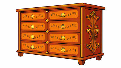 Dark and rich The antique wooden dresser had a deep rich color that added warmth and elegance to the bedroom. Its decorative carvings and brass. Cartoon Vector