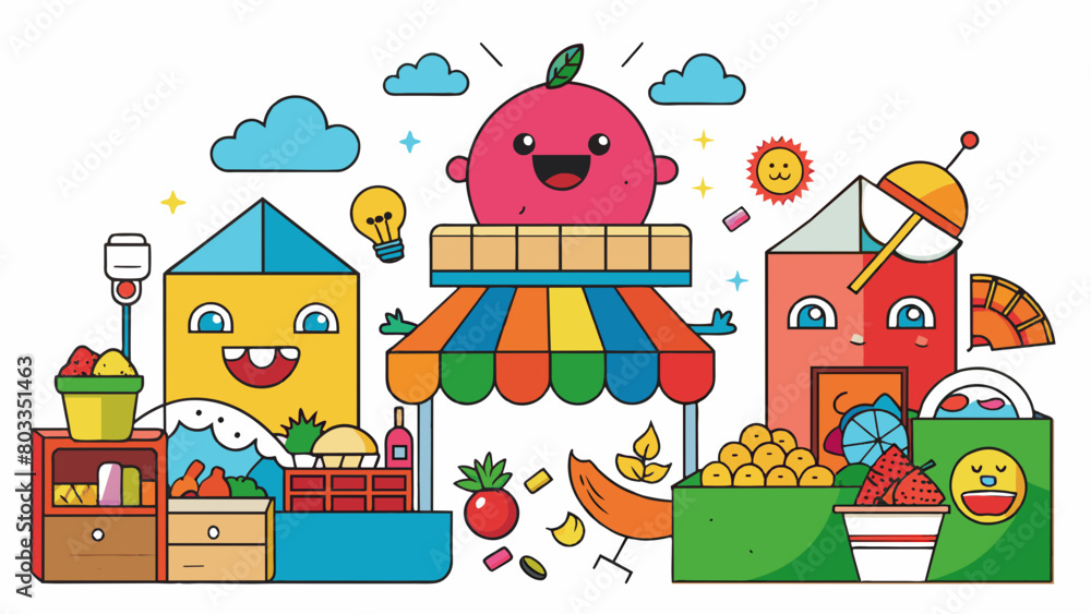 Poster in a busy marketplace the atmosphere is bustling with vibrant colors loud chatter and the aromas of 