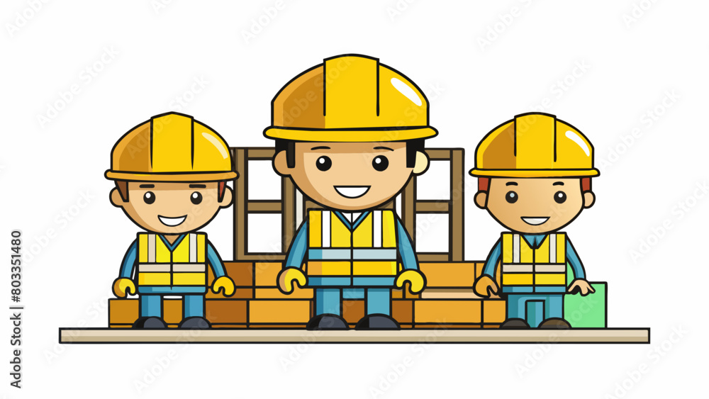 Poster in a construction site there are bright yellow hard hats mandatory for all workers to wear. these ha