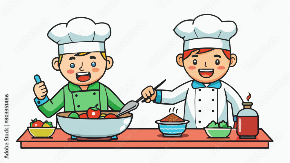 Poster in a cooking competition two chefs are creating the same dish with different ingredients. they frant