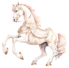Graceful rose-maned horse in elegant harness