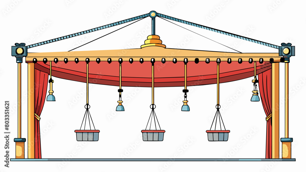 Poster In a theater rigging refers to the complex network of ropes chains and counterweights used to control and move various stage elements like curtains. Cartoon Vector