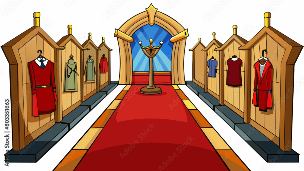 Poster in the middle of the long narrow hall stands a wooden coat rack with intricate carvings. the walls a