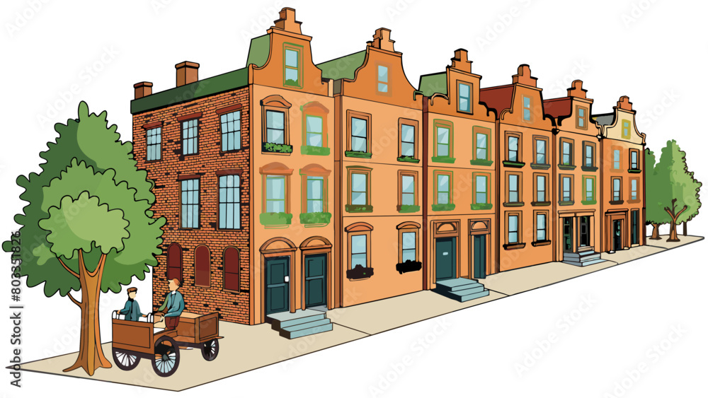 Poster long streets lined with elegant row houses their brick facades adorned with intricately carved detai