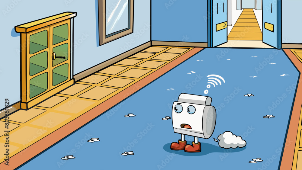 Poster Muffled and muted The muffled sound of footsteps on a carpeted floor heard from behind a closed door.. Cartoon Vector