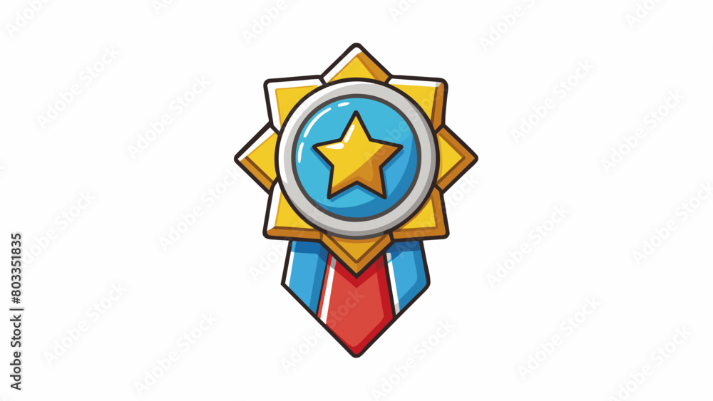 Poster Member A shiny badge made of metal attached to a ribbon with different colors. It represents participation and involvement in an event or activity and. Cartoon Vector