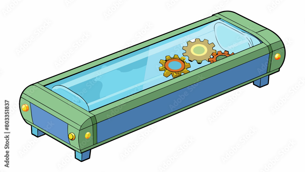 Poster Object B A long rectangular object made of a sy transparent material. It has a hinged lid on one side that opens to reveal a plethora of intricate. Cartoon Vector