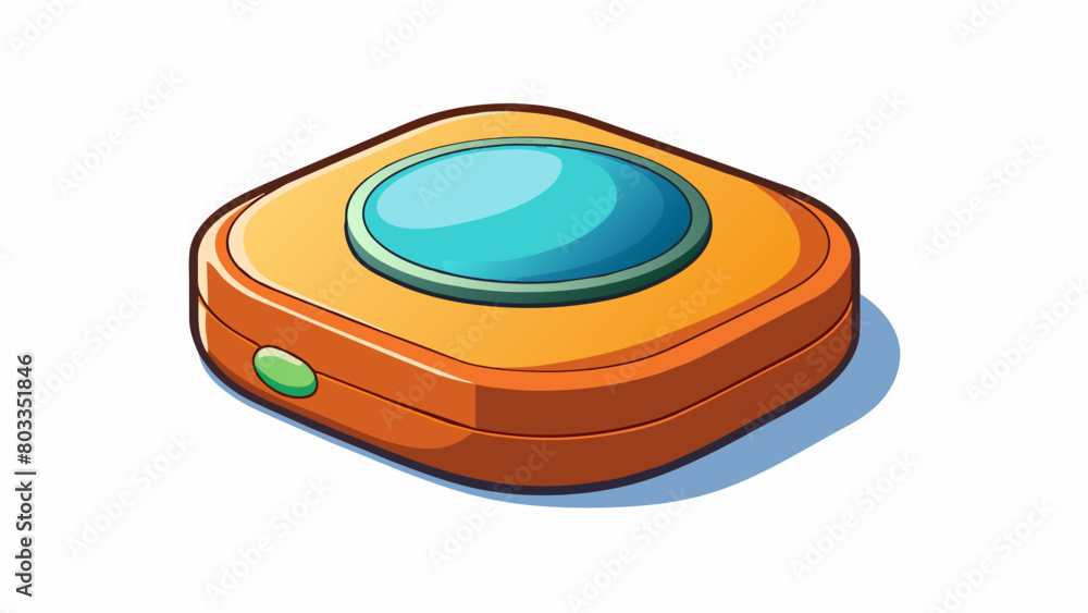 Aufkleber Object A A compact lightweight device with a sleek curved design. It has a smooth glossy surface and a single circular button on the top. When pressed. Cartoon Vector