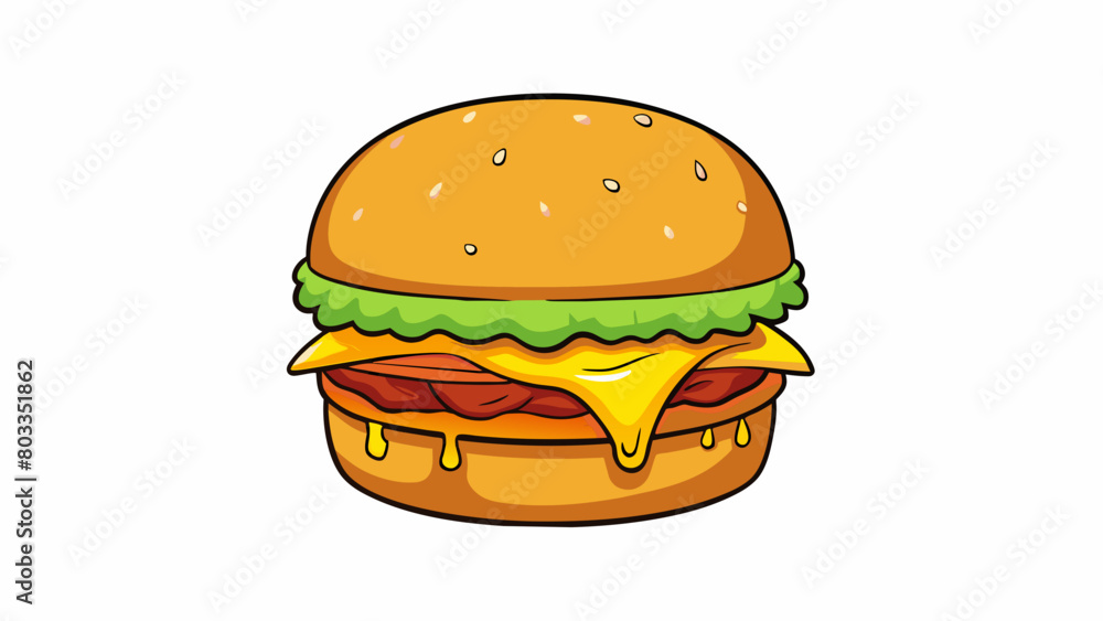 Aufkleber  Melted cheese drips over the edges adding a gooey factor to the burger. . Cartoon Vector