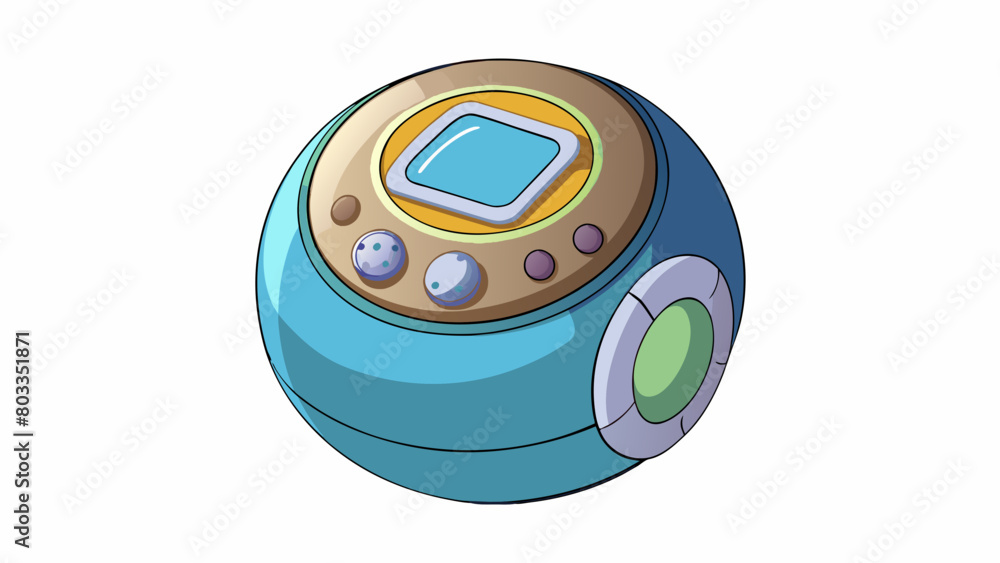 Fototapete Object A A small round device with a shiny exterior and several buttons on the front. It emits a soft humming sound when turned on and has a small LED. Cartoon Vector