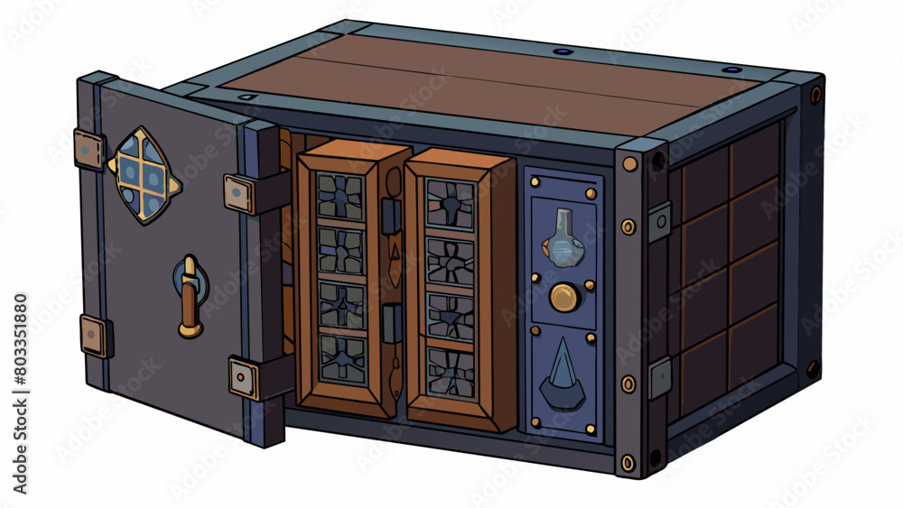 Poster object b a large rectangular box made of heavy darkcolored metal. it has a hinged door on the front 