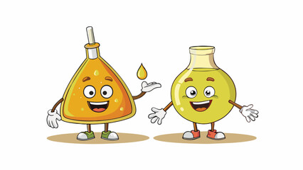 Mixing oil and vinegar results in the formation of small droplets showing a physical reaction due to the immiscibility of the two substances.. Cartoon Vector