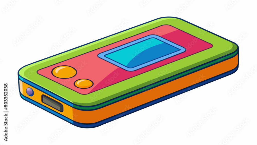 Poster Rectangular device with a vibrant colorful screen and a slim profile. It has a fingerprint scanner for added security and a duallens camera on the. Cartoon Vector