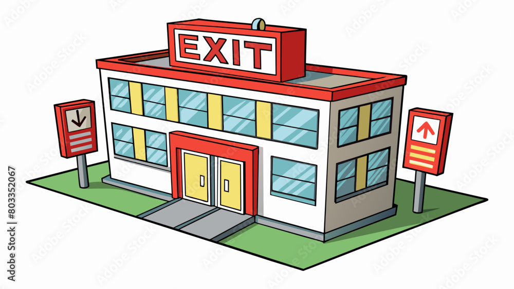 Poster Requirement The new building must have at least 3 emergency exits. Object Characteristics The building must have clearly marked emergency exits that. Cartoon Vector