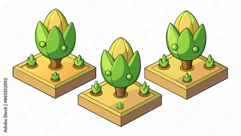 Aufkleber  Repeat for each plant spacing them evenly in rows.. Cartoon Vector