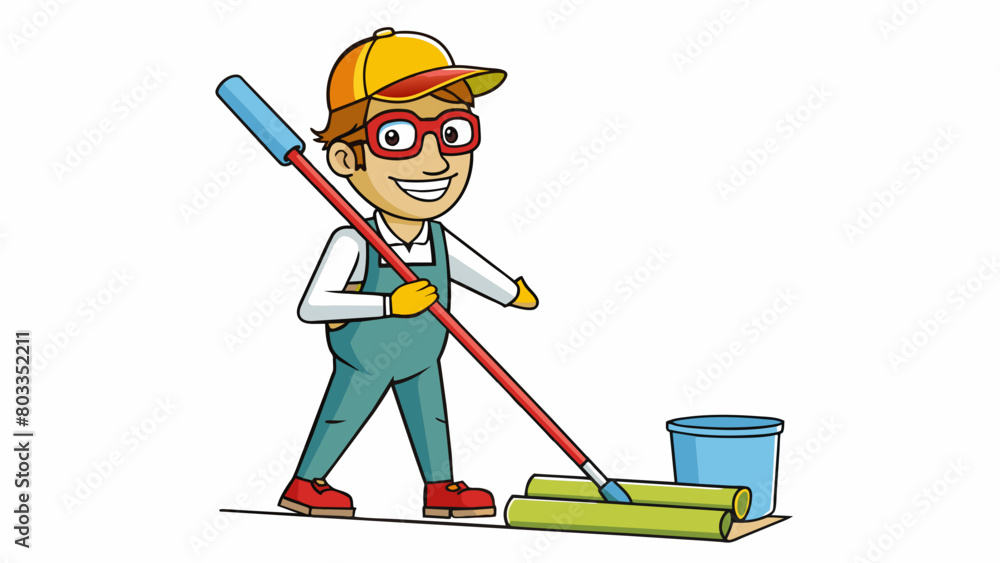 Poster  Start by ting in painting along the edges with a brush then use a roller for the larger areas.. Cartoon Vector