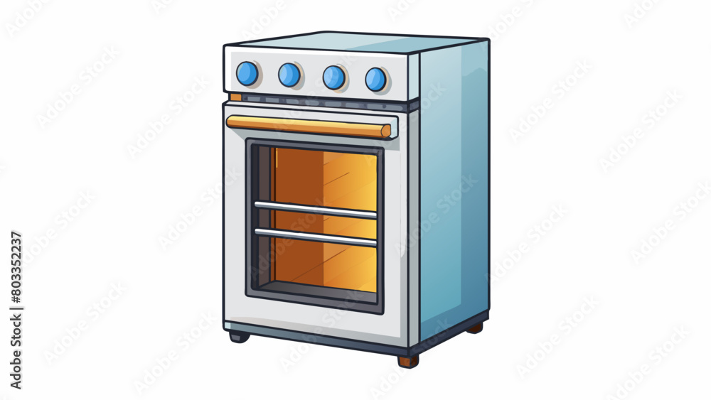 Poster tall and wide the oven stood alone with a shiny white finish. it had double glass doors with a horiz