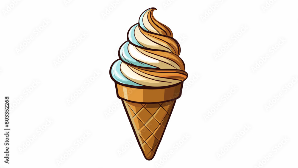 Poster Swirled ice cream A combination of two flavors like chocolate and vanilla swirled together in a cone or bowl creating a blend of colors and tastes.. Cartoon Vector