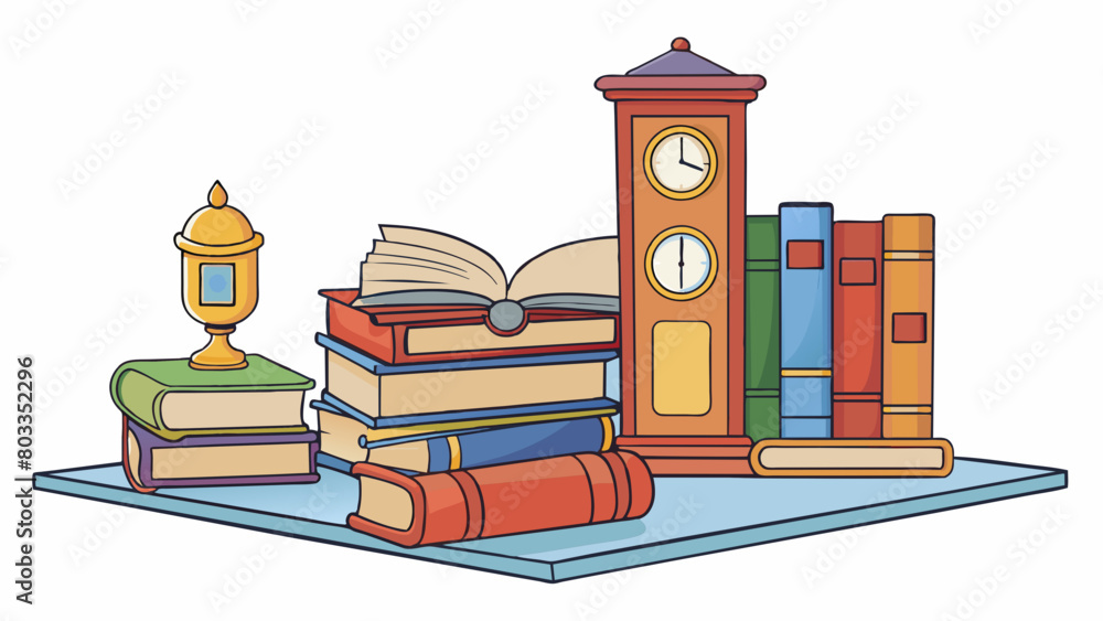 Poster The atmosphere in a library is serene and quiet with the smell of old books soft rustling of pages and the gentle ticking of a grandfather clock. The. Cartoon Vector