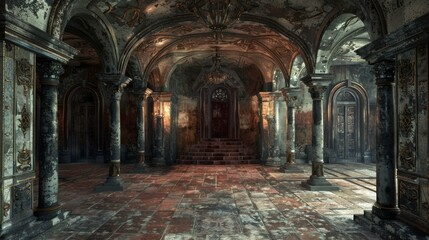 Obraz premium ornate gothic haunted mansion hallway