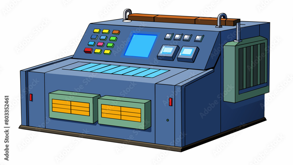 Poster the editor is a large bulky machine with a boxy shape. it is made of sy heavyduty materials and has 