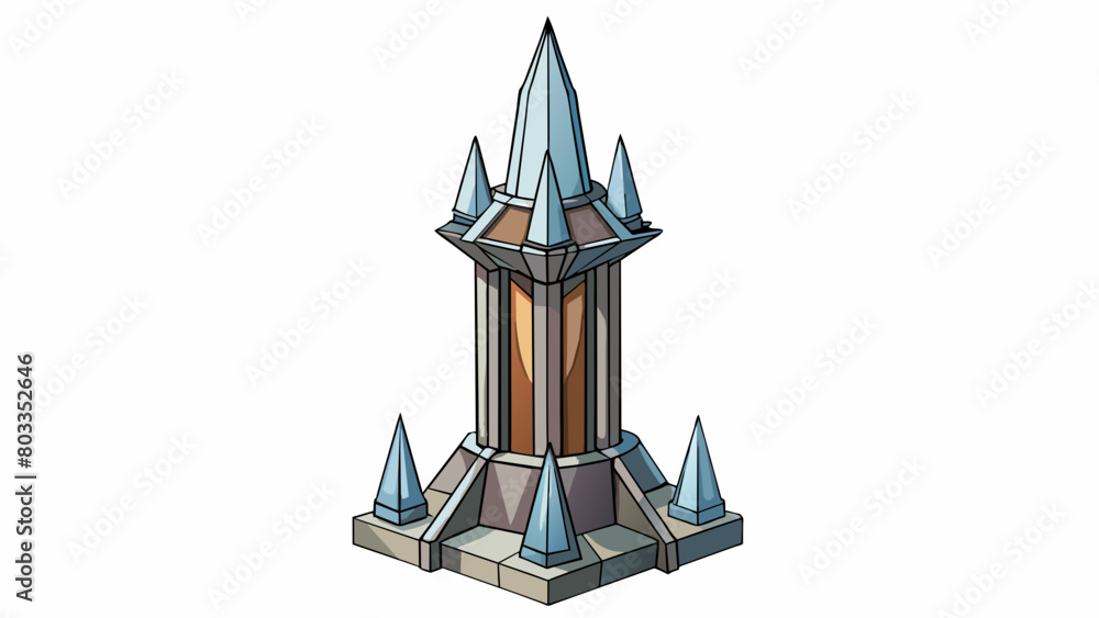 Poster The heavy metallic structure loomed over the landscape with sharp edges and a towering height that commanded attention.. Cartoon Vector